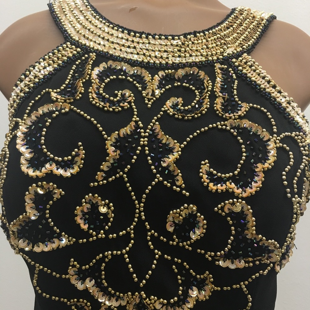 Long Black Beaded Maxi Evening Dress